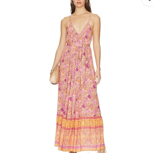 SPELL Village Strappy Boho Madi Dress in Sunrise - Picture 6 of 11